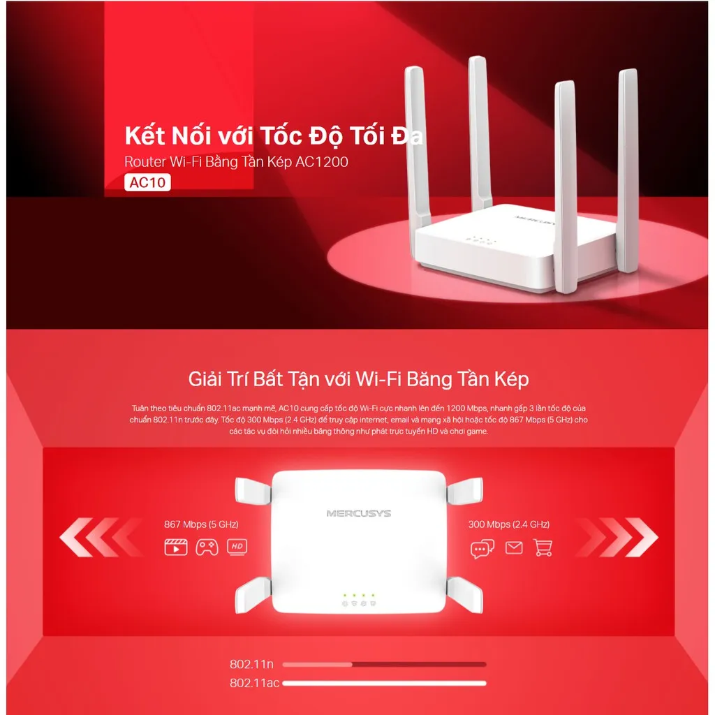 Ảnh Bộ Phát Wifi Mercusys AC10 / MR30G Băng Tần Kép Chuẩn AC 1200Mbps 3