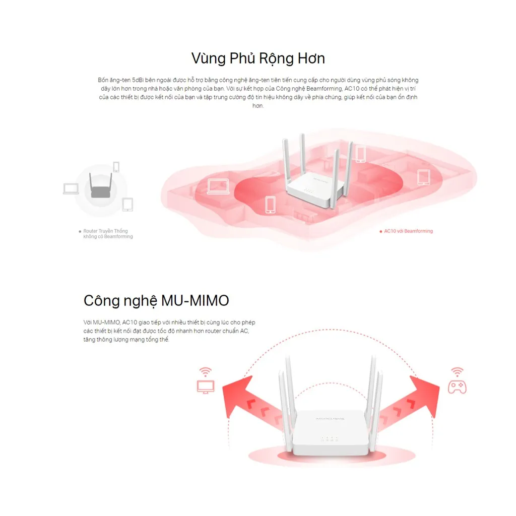 Ảnh Bộ Phát Wifi Mercusys AC10 / MR30G Băng Tần Kép Chuẩn AC 1200Mbps 4