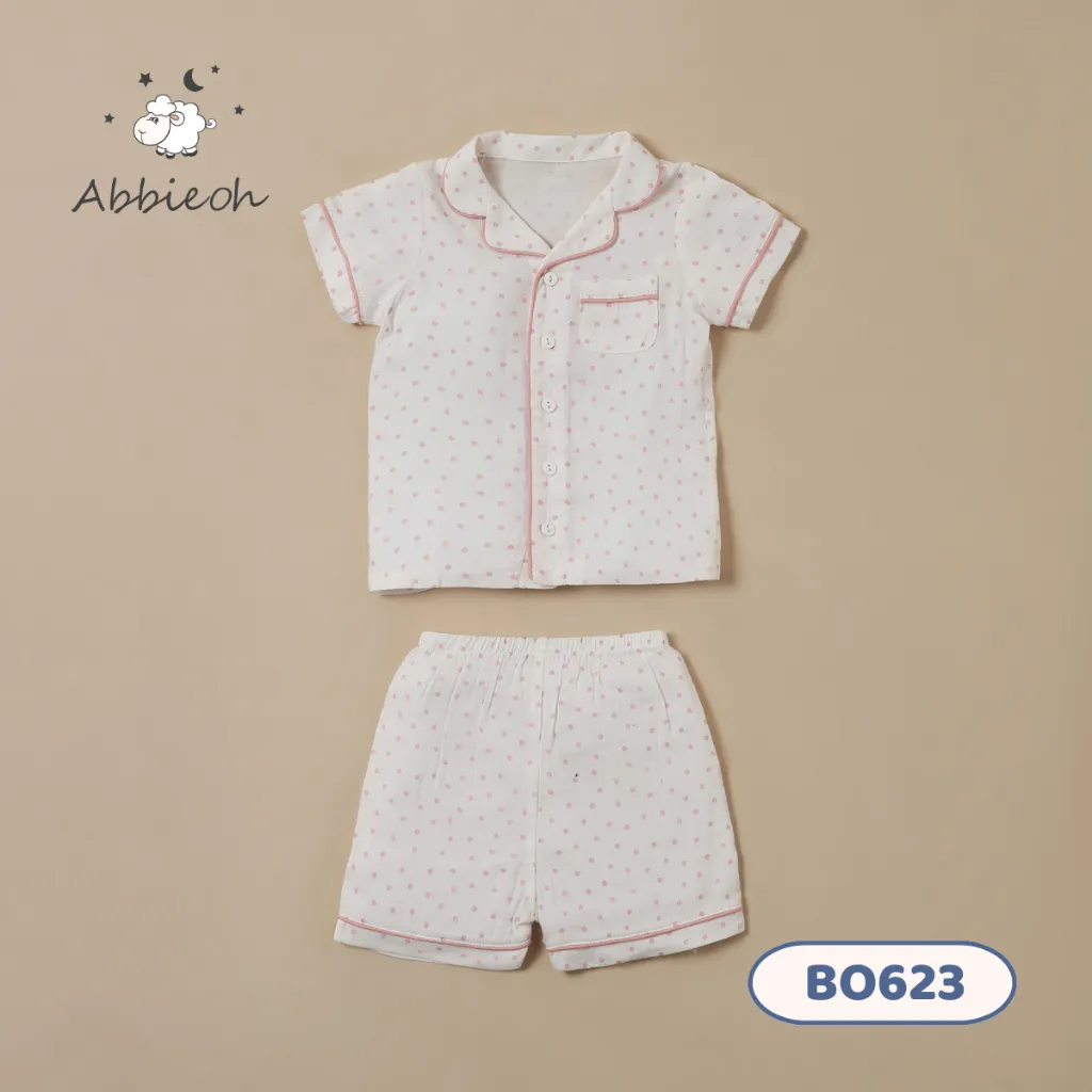 Ảnh Bộ pijama cộc tay cho bé ABBIEOH chất liệu cotton mềm mịn thấm hút hình chấm bi 0-4 tuổi BO623 2