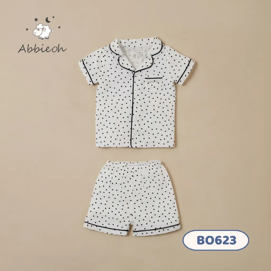 Ảnh Bộ pijama cộc tay cho bé ABBIEOH chất liệu cotton mềm mịn thấm hút hình chấm bi 0-4 tuổi BO623 3