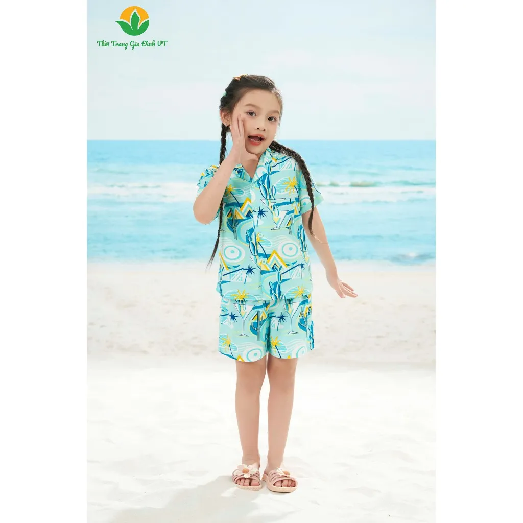 Ảnh Bộ pijama lanh cho bé mùa hè Việt Thắng, bộ đi biển , bộ đồ gia đình quần đùi áo côc tay - B63.5018 4