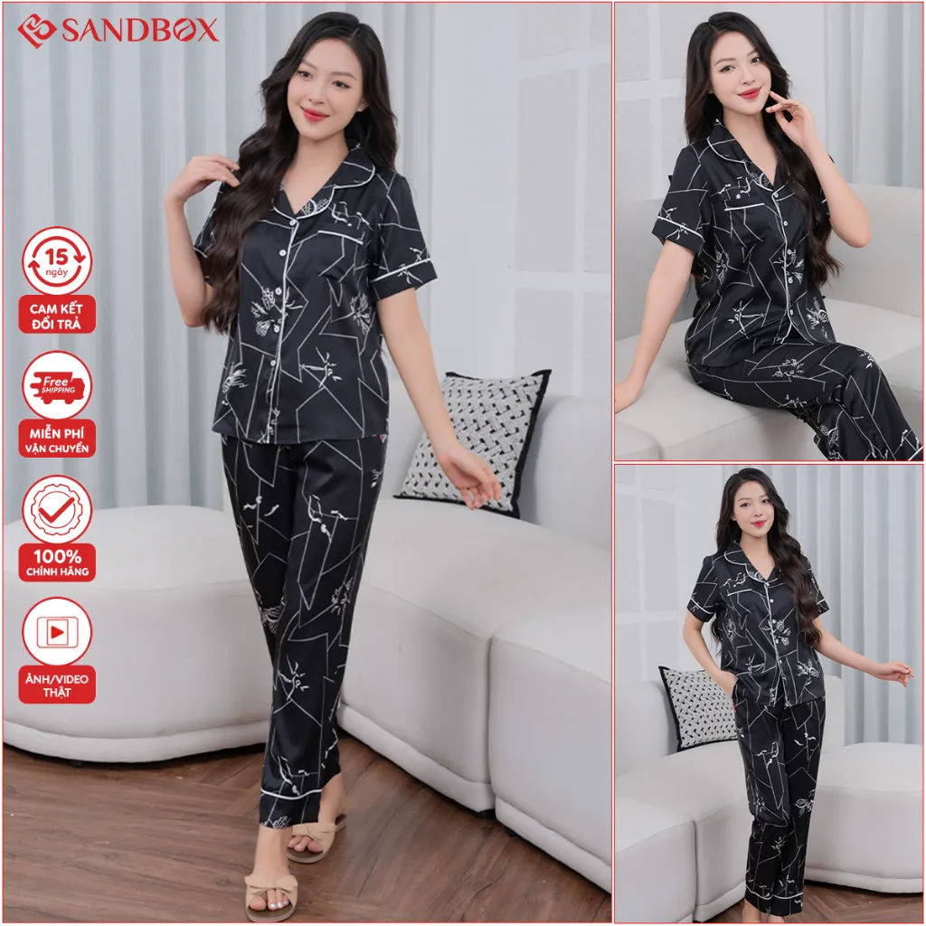 Ảnh Bộ Pijama Mặc Nhà SANDBOX Chất Liệu Lụa Latin Cao Cấp, Thiết Kế Tinh Tế, Đơn Giản (BPC24005.12) 4