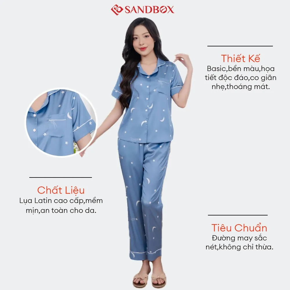 Ảnh Bộ Pijama Mặc Nhà SANDBOX Tay Ngắn, Quần Dài Chất Liệu Lụa Latin Cao Cấp Mềm Mịn (BPC24002) 3