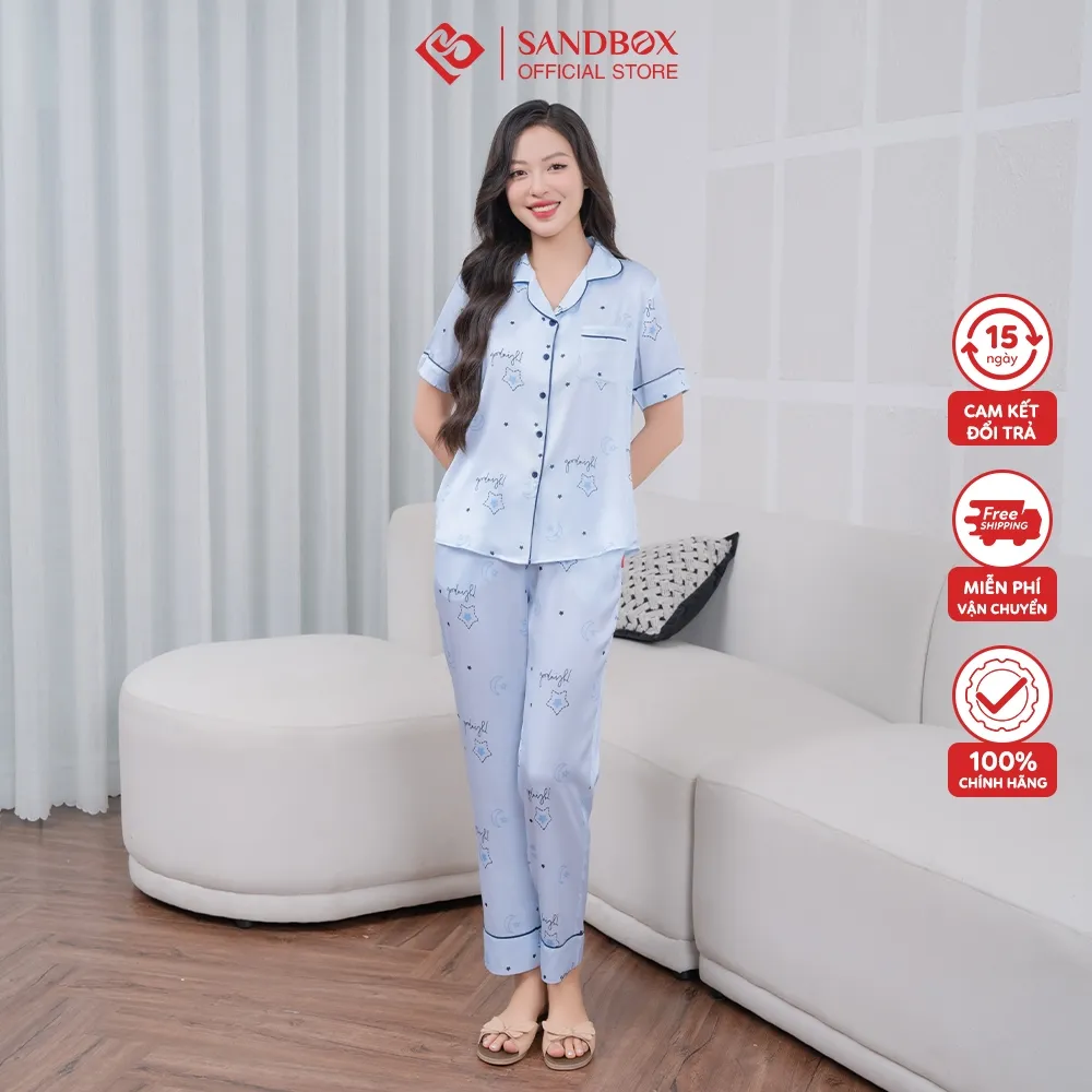 Ảnh Bộ Pijama Mặc Nhà SANDBOX Tay Ngắn, Quần Dài Chất Liệu Lụa Latin Cao Cấp Mềm Mịn (BPC23012) 1