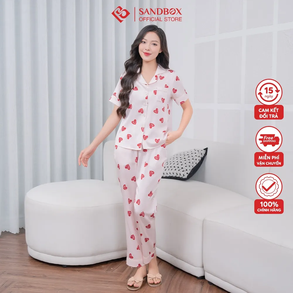 Ảnh Bộ Pijama Mặc Nhà SANDBOX Tay Ngắn, Quần Dài Chất Liệu Lụa Latin Cao Cấp Mềm Mịn (BPC23012) 3