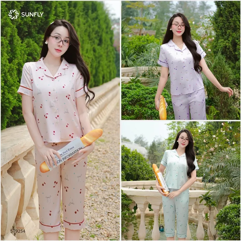 Ảnh Bộ pijama nữ lụa latin SUNFLY áo cộc quần ngố ST9254 3