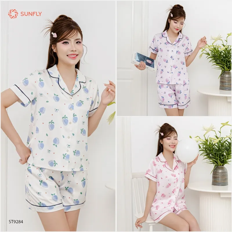 Ảnh Bộ pijama nữ lụa latin SUNFLY áo cộc quần sooc ST9284 3