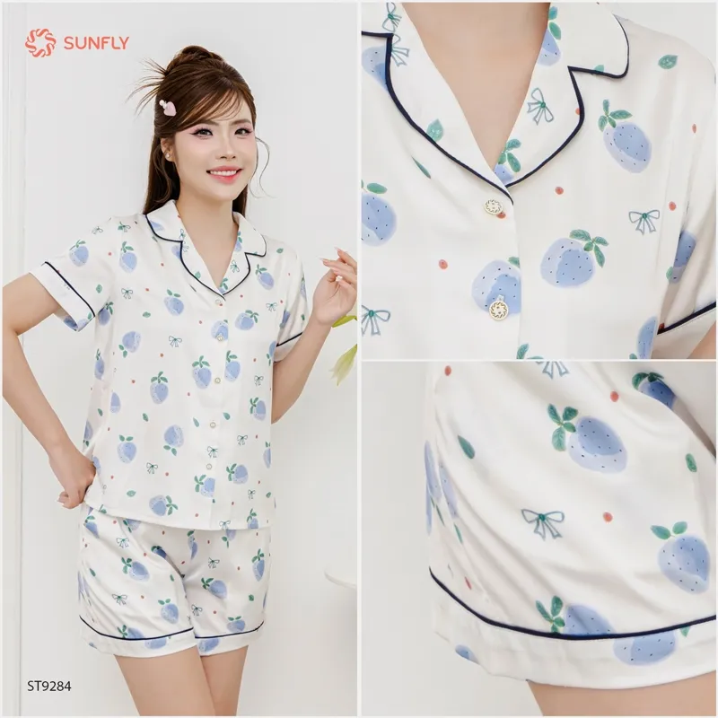 Ảnh Bộ pijama nữ lụa latin SUNFLY áo cộc quần sooc ST9284 4
