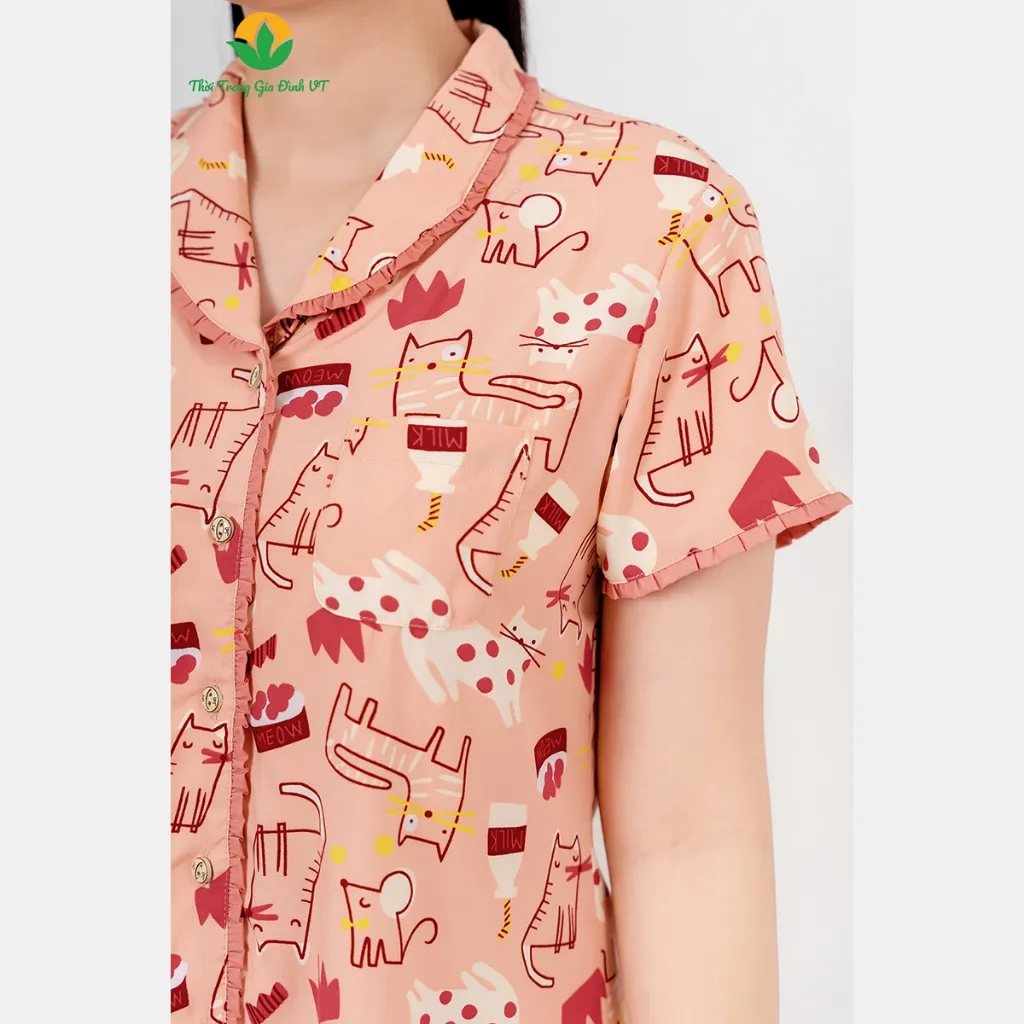 Ảnh Bộ pijama nữ mặc nhà chất Lanh họa tiết cổ sam thời trang Việt Thắng - B06.5047 2