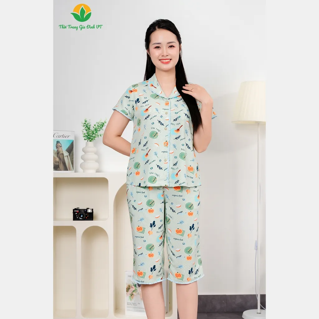 Ảnh Bộ pijama nữ mặc nhà chất Lanh họa tiết cổ sam thời trang Việt Thắng - B06.5047 3