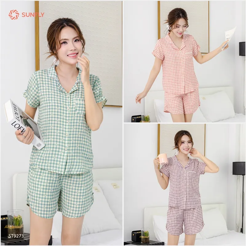 Ảnh Bộ pijama nữ thô đũi SUNFLY áo cộc quần sooc ST9273 2