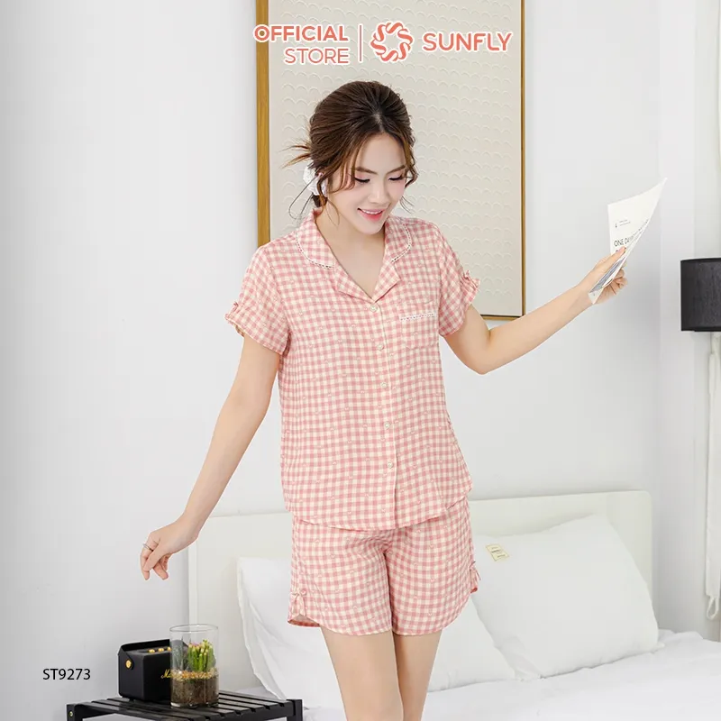Ảnh Bộ pijama nữ thô đũi SUNFLY áo cộc quần sooc ST9273 4