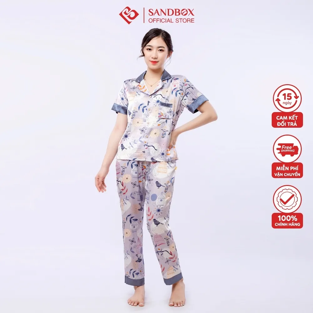 Ảnh Bộ Pijama SANDBOX Lụa Latin Cao Cấp Mềm Mịn, Họa Tiết Thiết Kế Hoa Phối Màu 1