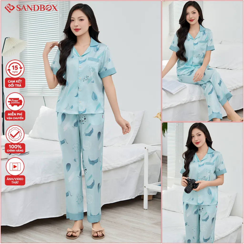 Ảnh Bộ Pijama SANDBOX Lụa Latin Cao Cấp Mềm Mịn, Họa Tiết Thiết Kế Hoa Phối Màu 3