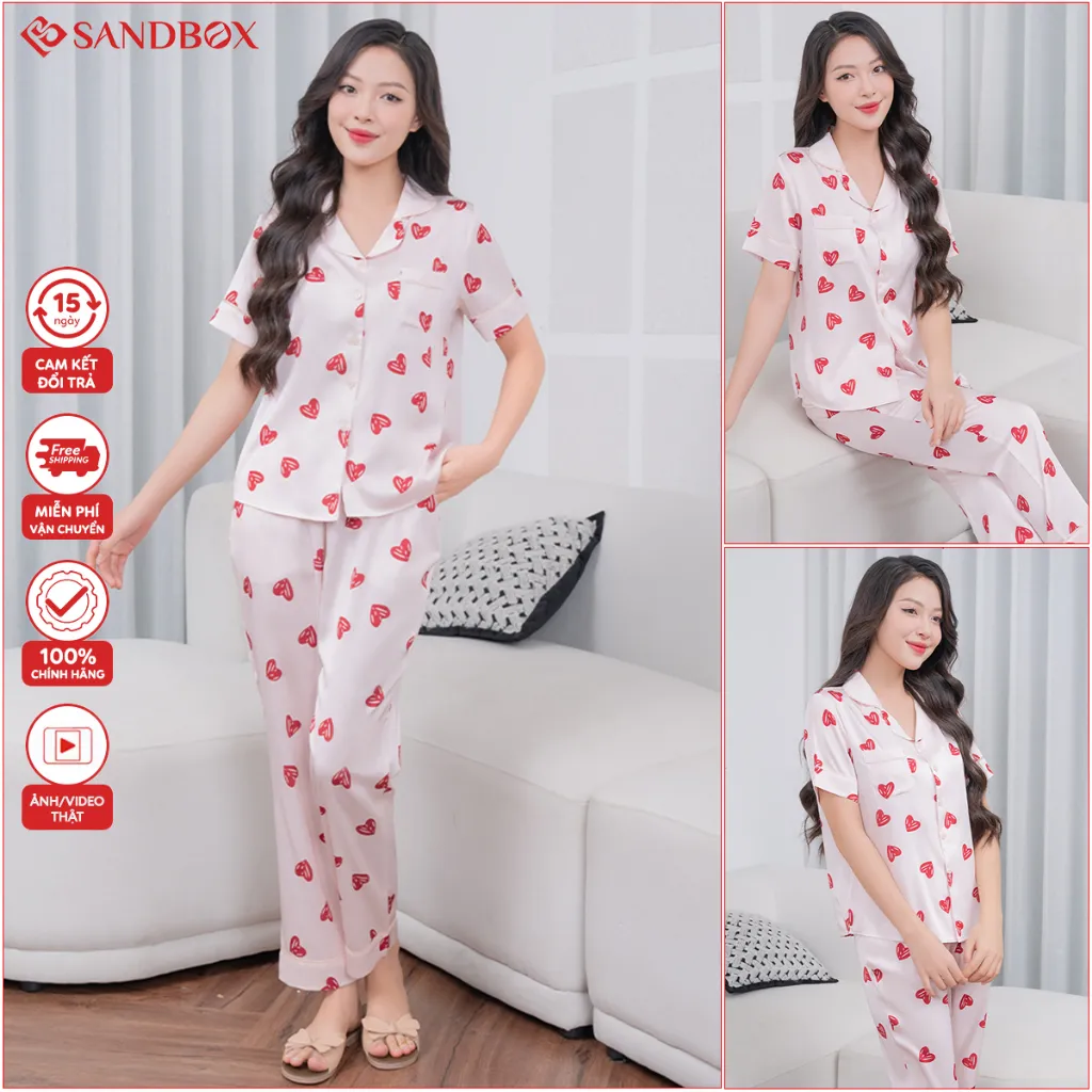 Ảnh Bộ Pijama SANDBOX Lụa Latin Nhật Cao Cấp Mềm Mịn, Họa Tiết Thiết Kế Hoa Phối Màu(BPC24001) 4