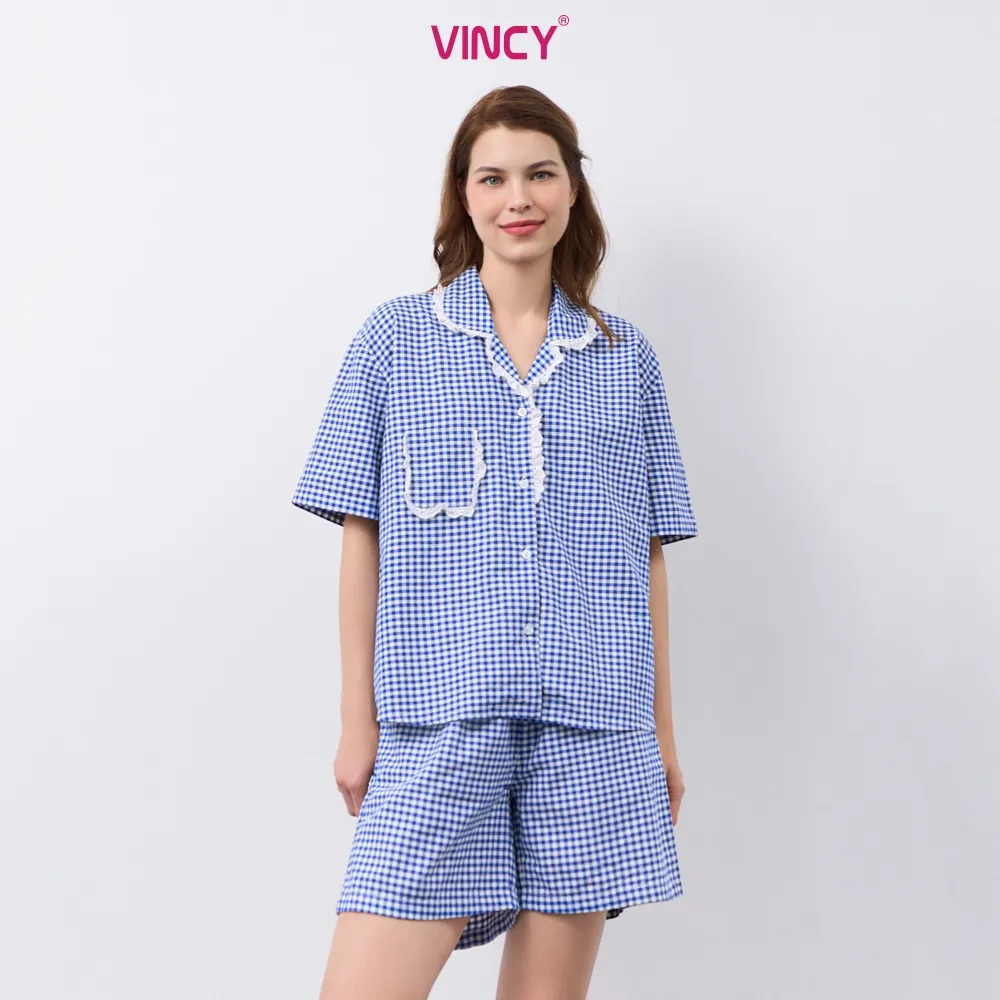 Ảnh Bộ pijama short chất kate có phối ren, họa tiết màu sắc cho Noel BSK010W41 4