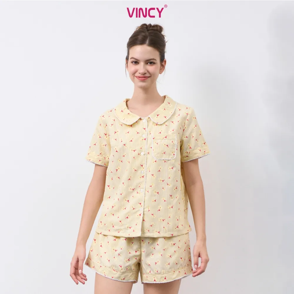 Ảnh Bộ pijama short chất kate cổ lá sen, họa tiết cho Noel BSK050W33 3