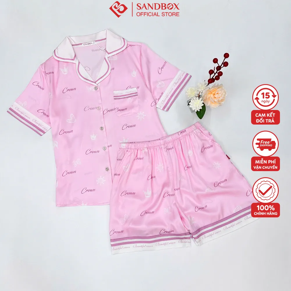 Ảnh Bộ Pijama Đùi Mặc Nhà SANDBOX Lụa Latin Cao Cấp, Thiết Kế Tinh Tế, Họa Tiết Độc Quyền(BLD25001) 2