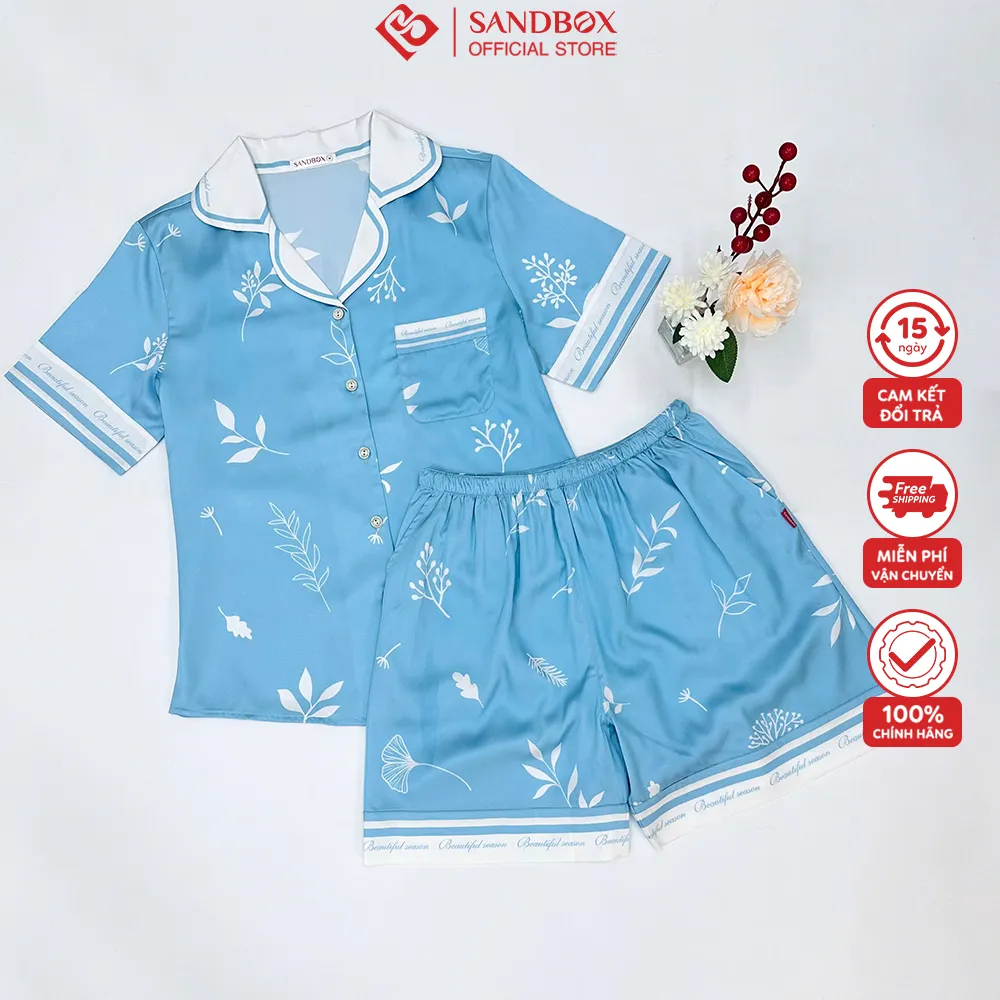 Ảnh Bộ Pijama Đùi Mặc Nhà SANDBOX Lụa Latin Cao Cấp, Thiết Kế Tinh Tế, Họa Tiết Độc Quyền(BLD25001) 3