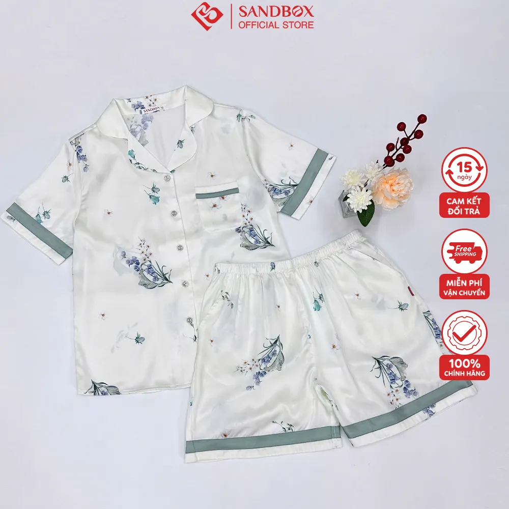 Ảnh Bộ Pijama Đùi Mặc Nhà SANDBOX Lụa Latin Cao Cấp, Thiết Kế Tinh Tế, Họa Tiết Độc Quyền(BLD25001) 4