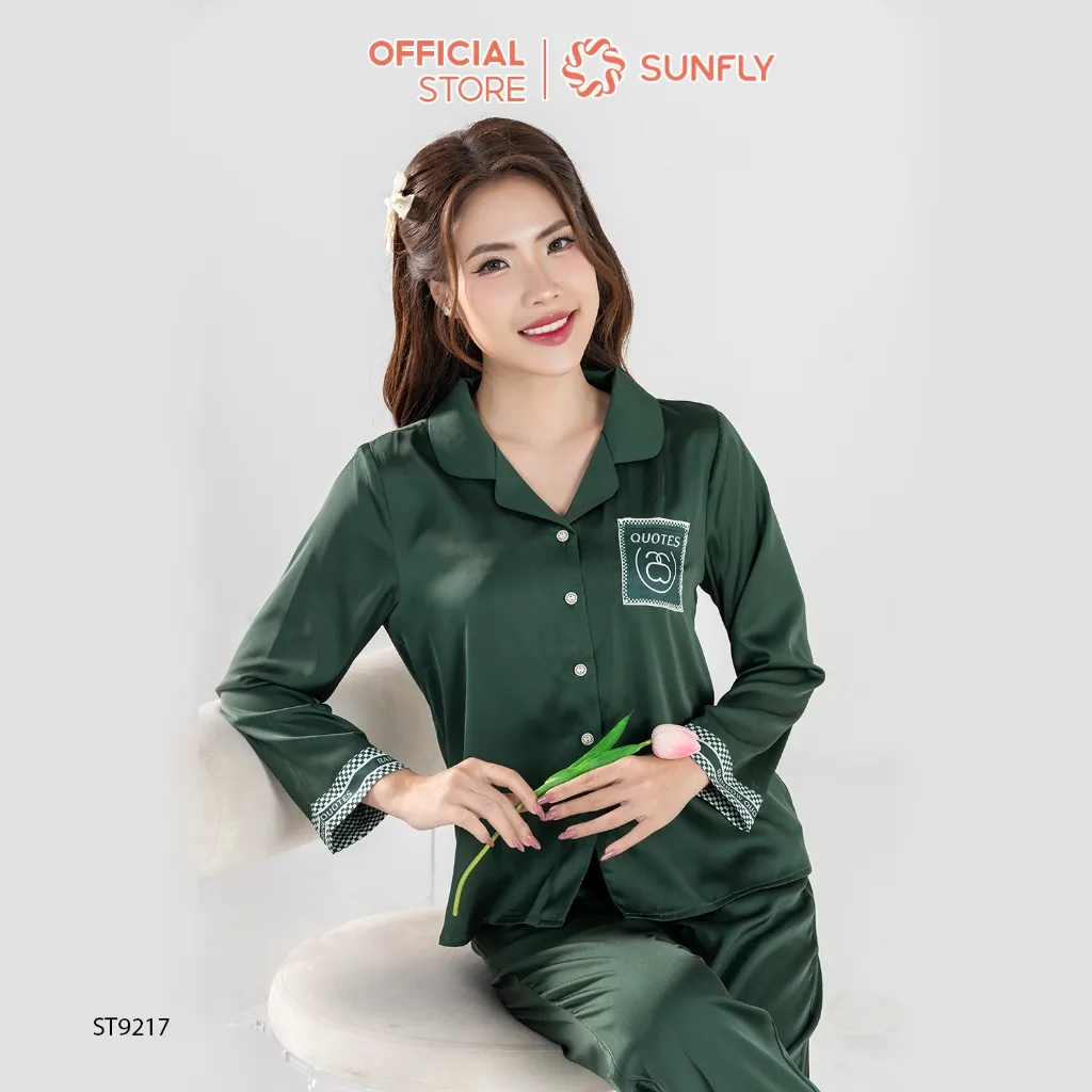 Ảnh Bộ pijamas nữ lụa satin áo dài quần dài ST9217 4