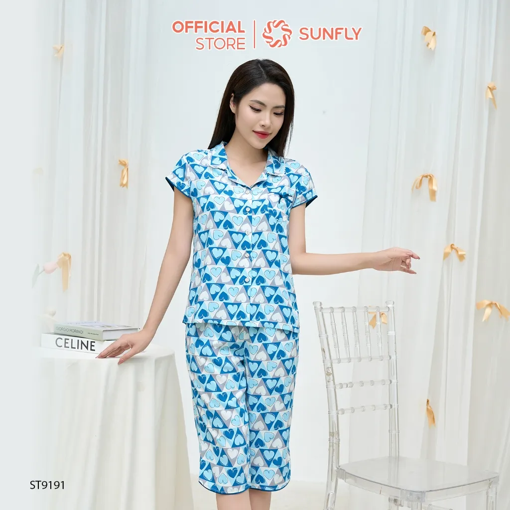 Ảnh Bộ pijamas nữ SUNFLY chất lanh ht độc quyền dáng áo tay hến quần ngố ST9191 4
