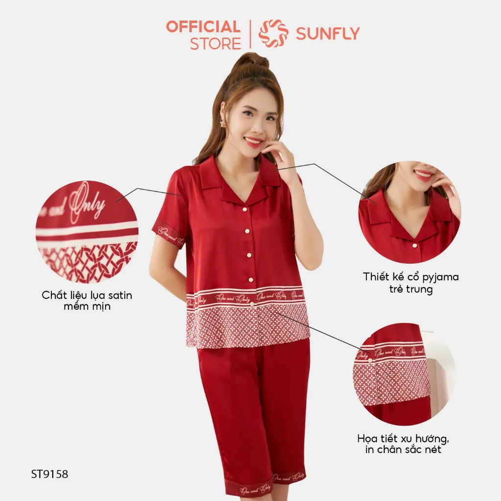Ảnh Bộ pijamas nữ SUNFLY chất lụa màu dáng áo cộc quần ngố ST9158 2