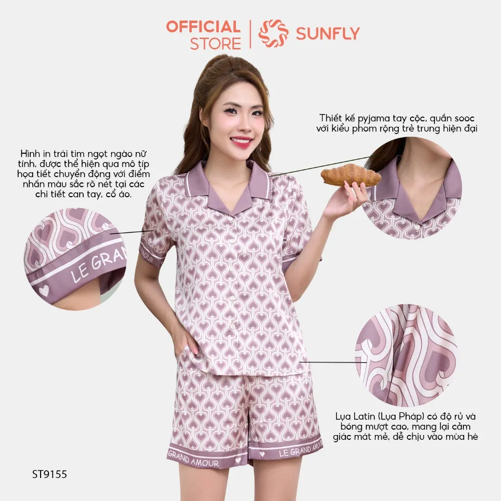 Ảnh Bộ pijamas nữ SUNFLY chất lụa latin ht dáng áo cộc quần sooc ST9155 1
