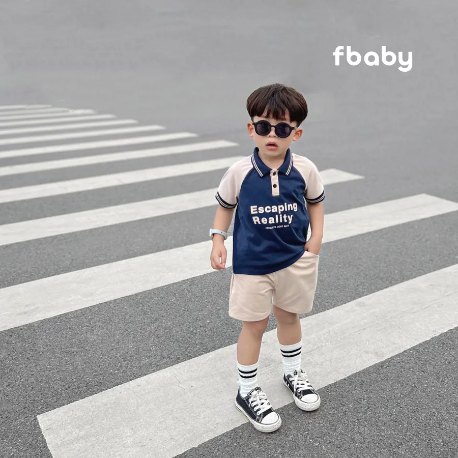 Ảnh Bộ polo cộc bé trai bé gái cotton in chữ Fbaby 1