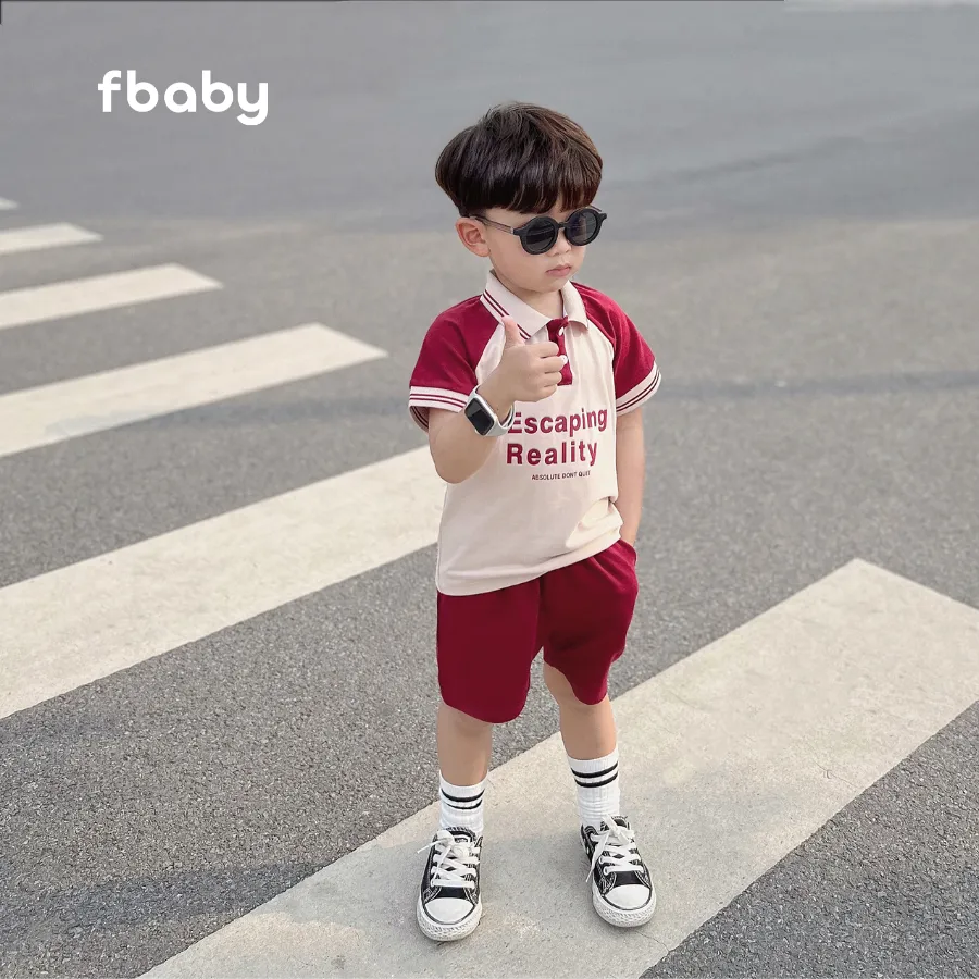 Ảnh Bộ polo cộc bé trai bé gái cotton in chữ Fbaby 2