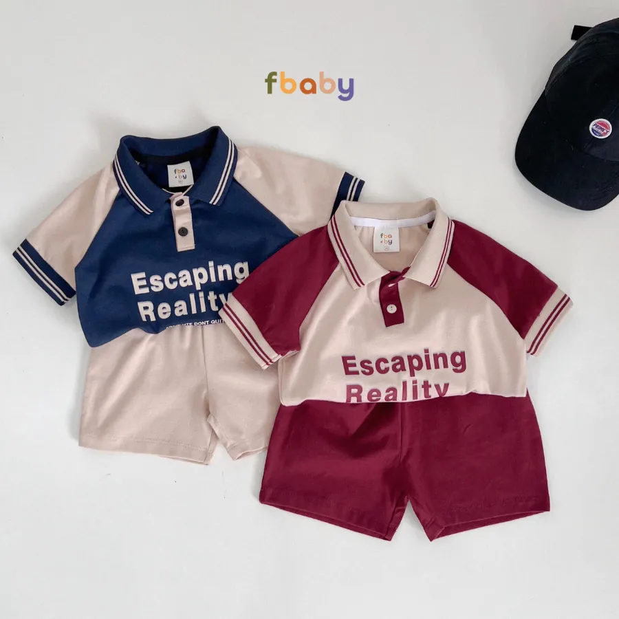 Ảnh Bộ polo cộc bé trai bé gái cotton in chữ Fbaby 3
