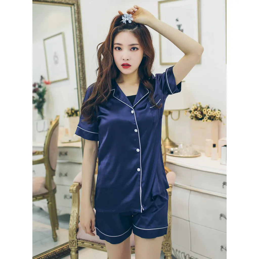 Ảnh Bộ pyjama mặc nhà nữ 4LOVA set đồ ngủ sang trọng mềm mại lụa satin đẹp dáng áo cộc tay quần short 1