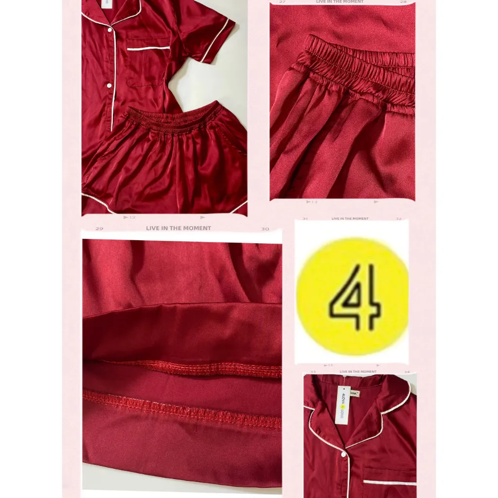 Ảnh Bộ pyjama mặc nhà nữ 4LOVA set đồ ngủ sang trọng mềm mại lụa satin đẹp dáng áo cộc tay quần short 3