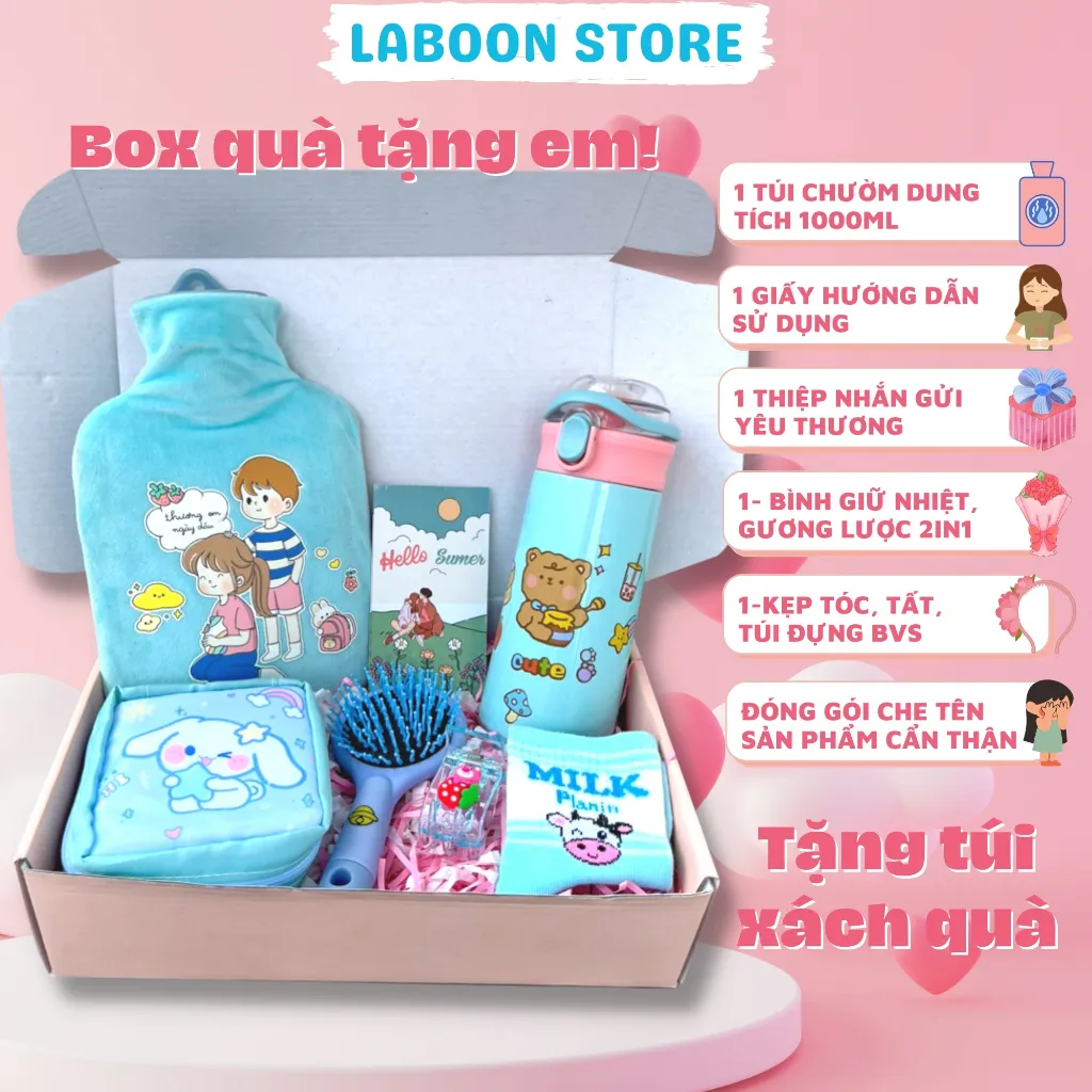 Ảnh Bộ quà tặng bạn gái túi chườm bụng đa năng 1000ml LABOON kèm bình giữ nhiệt và phụ kiện siêu xinh 4