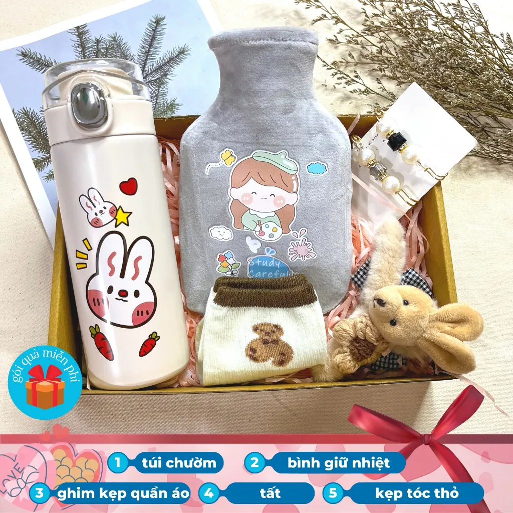 Ảnh Bộ quà tặng bạn gái túi chườm bụng đa năng 350ml LABOON kèm bình giữ nhiệt và phụ kiện siêu xinh 3