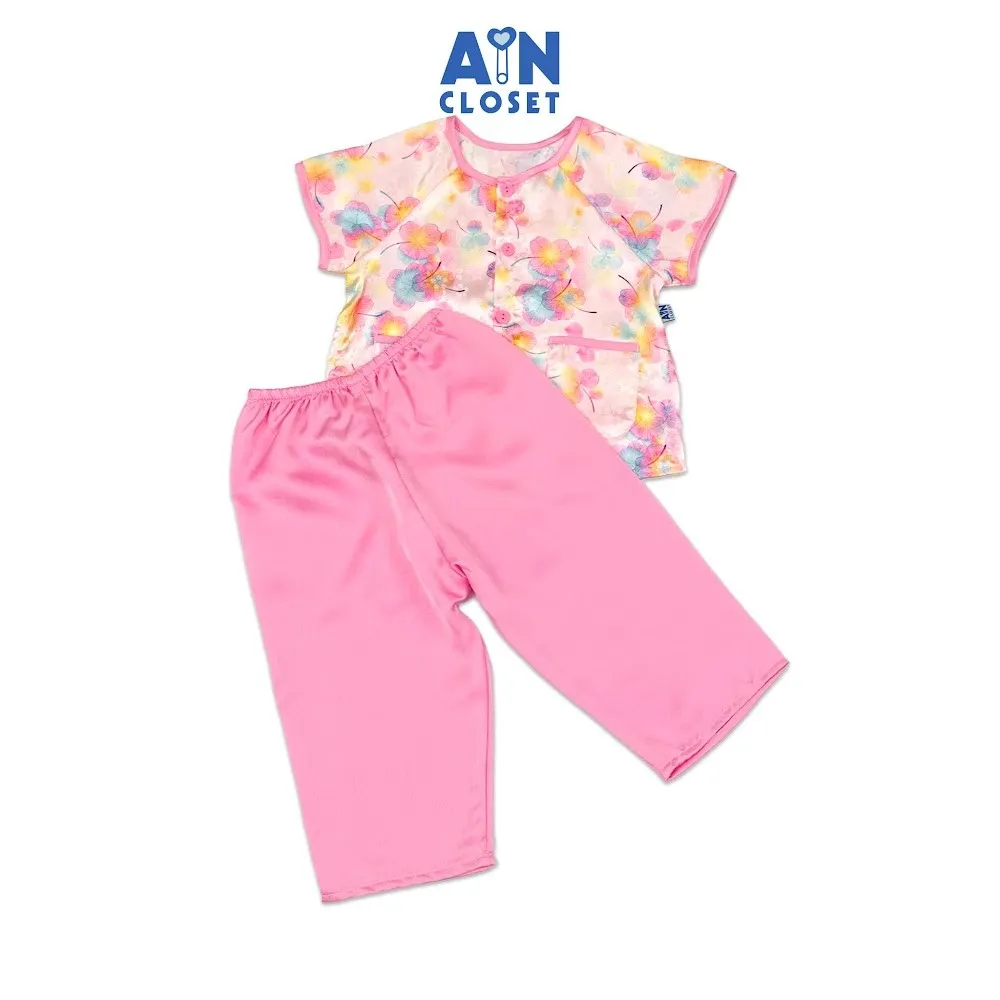 Ảnh Bộ quần áo Bà Ba Dài tay ngắn bé gái họa tiết Hoa Pansy Lụa Hồng - AICDBGJECA49 - AIN Closet 1