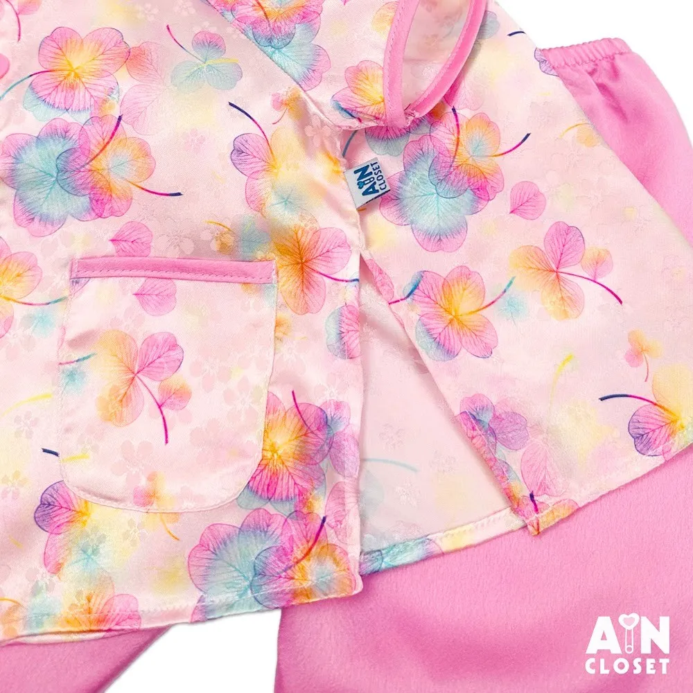 Ảnh Bộ quần áo Bà Ba Dài tay ngắn bé gái họa tiết Hoa Pansy Lụa Hồng - AICDBGJECA49 - AIN Closet 2