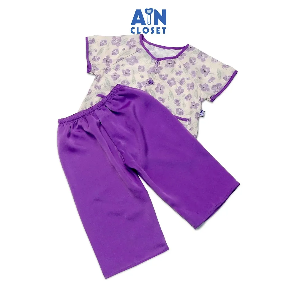Ảnh Bộ quần áo bà bà dài tay ngắn bé gái họa tiết Hoa tím lụa - AICDBG59ZRMW - AIN Closet 1