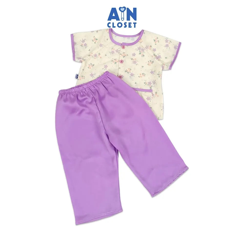 Ảnh Bộ quần áo Bà ba Dài tay ngắn bé gái họa tiết Hoa Tím Cẩm Quỳ lụa - AICDBGMULR4B - AIN Closet 1