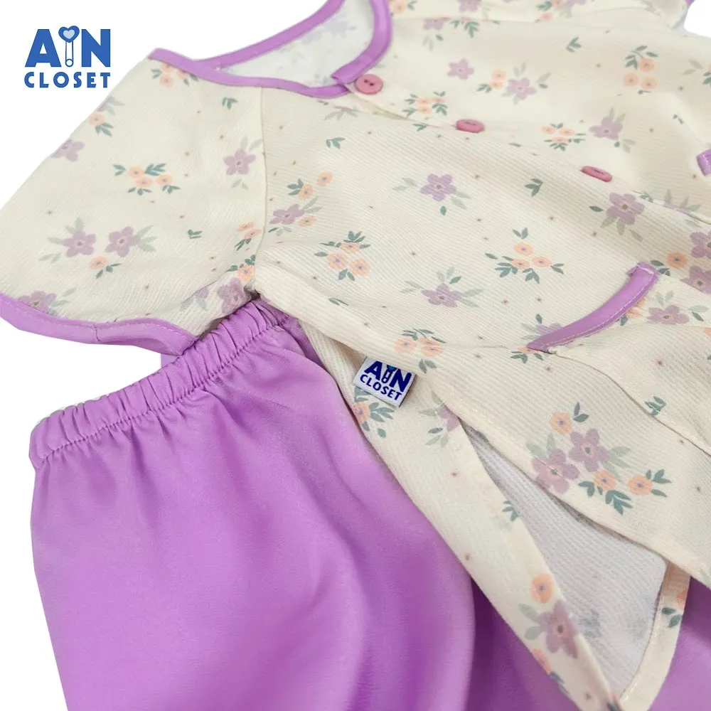 Ảnh Bộ quần áo Bà ba Dài tay ngắn bé gái họa tiết Hoa Tím Cẩm Quỳ lụa - AICDBGMULR4B - AIN Closet 2