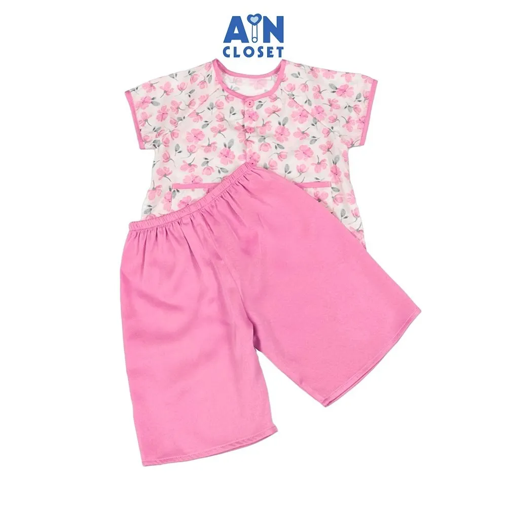 Ảnh Bộ quần áo Bà ba Lửng bé gái họa tiết hoa Cúc Chuồn Hồng lụa tằm - AICDBGPWCIME - AIN Closet 1