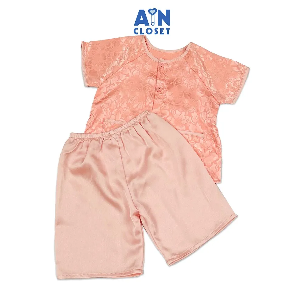 Ảnh Bộ quần áo Bà Ba Lửng bé gái họa tiết Hoa Hồng Đào gấm lụa - AICDBGVCDTXV - AIN Closet 1