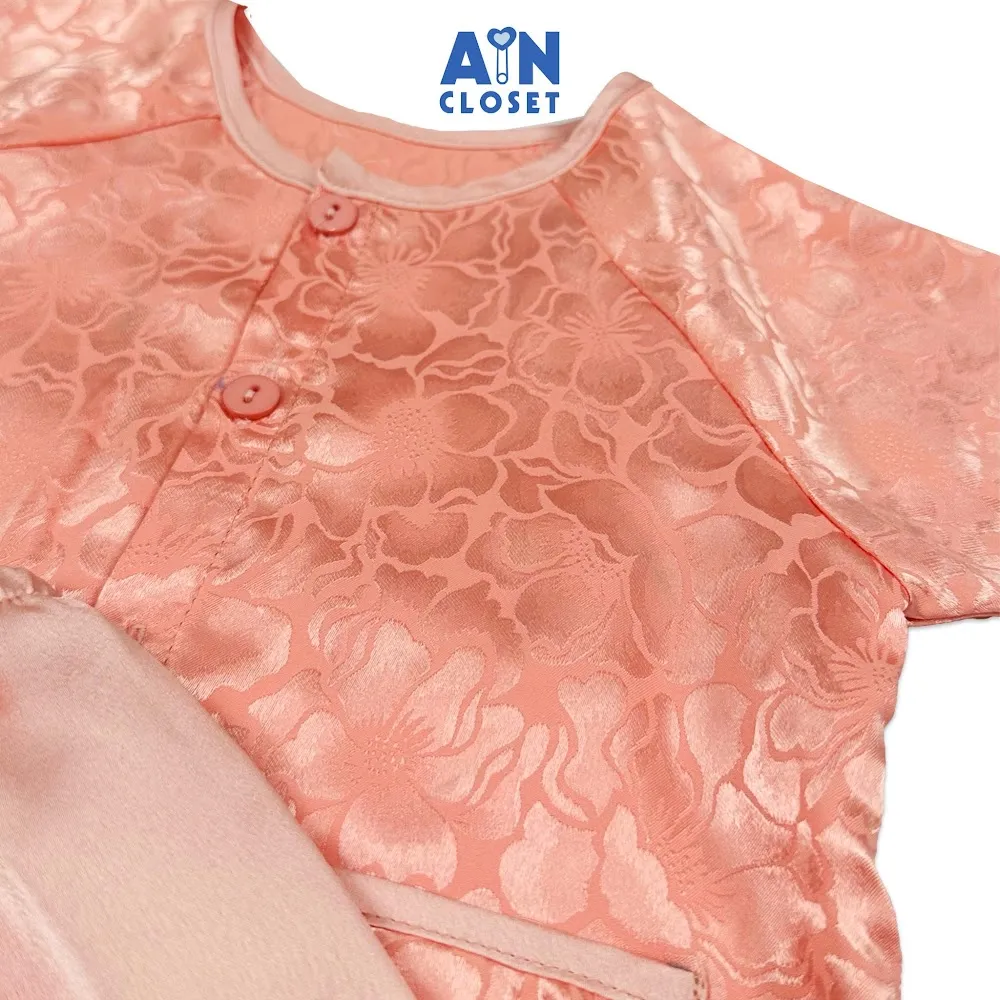 Ảnh Bộ quần áo Bà Ba Lửng bé gái họa tiết Hoa Hồng Đào gấm lụa - AICDBGVCDTXV - AIN Closet 2