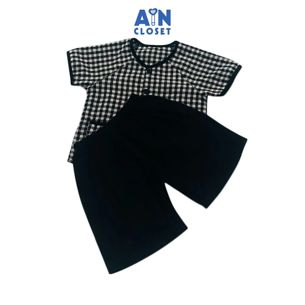 Ảnh Bộ quần áo bà ba lửng unisex họa tiết Caro đen cotton - AICDBTVL1J49 - AIN Closet 1