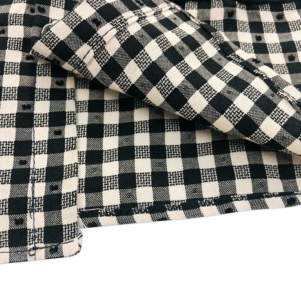 Ảnh Bộ quần áo bà ba lửng unisex họa tiết Caro đen cotton - AICDBTVL1J49 - AIN Closet 2