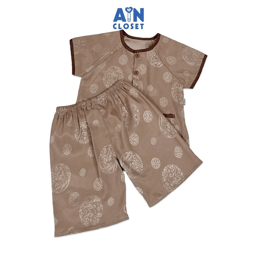 Ảnh Bộ quần áo Bà ba Lửng unisex cho bé hoa văn Cổ Trang Viền Nâu gấm lụa - AICDBTFOXDAR - AIN Closet 1