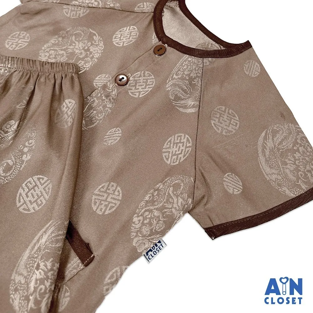 Ảnh Bộ quần áo Bà ba Lửng unisex cho bé hoa văn Cổ Trang Viền Nâu gấm lụa - AICDBTFOXDAR - AIN Closet 2