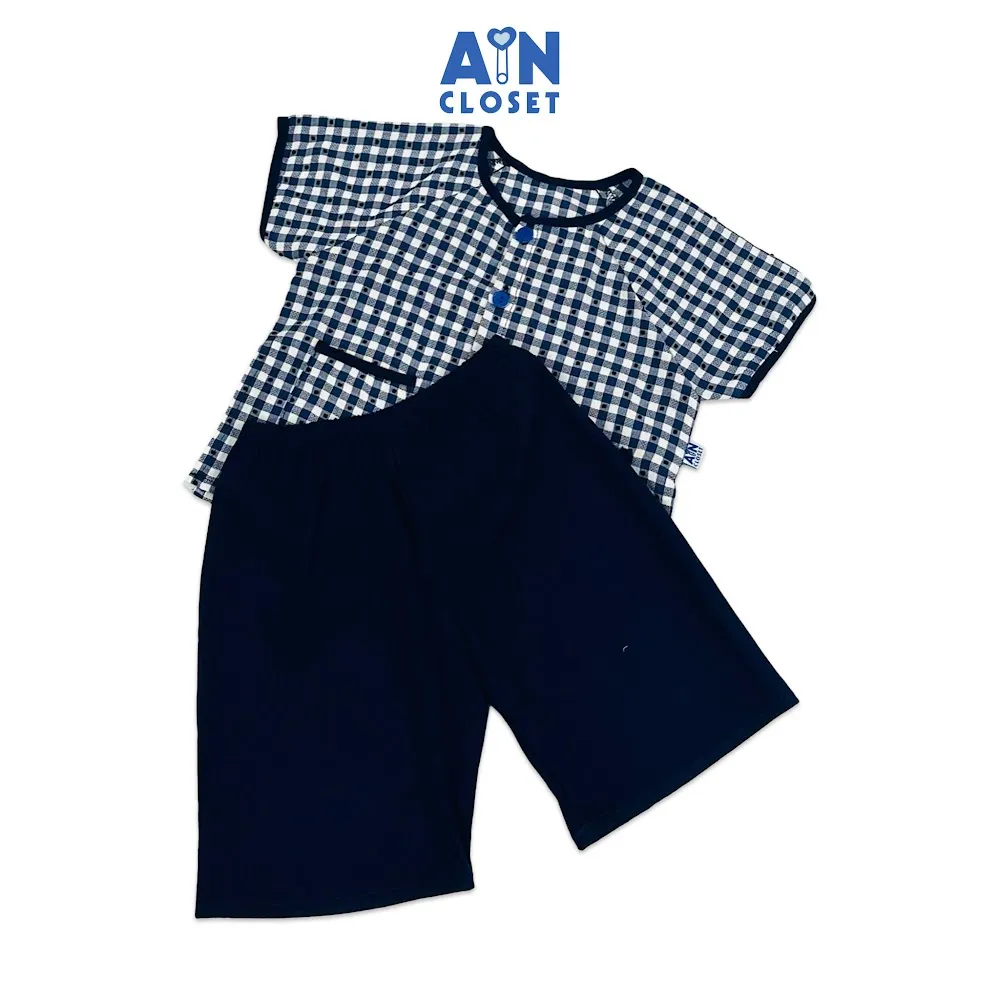Ảnh Bộ quần áo Bà ba Lửng unisex cho bé họa tiết Caro Xanh Đen cotton - AICDBTUG0NHN - AIN Closet 1