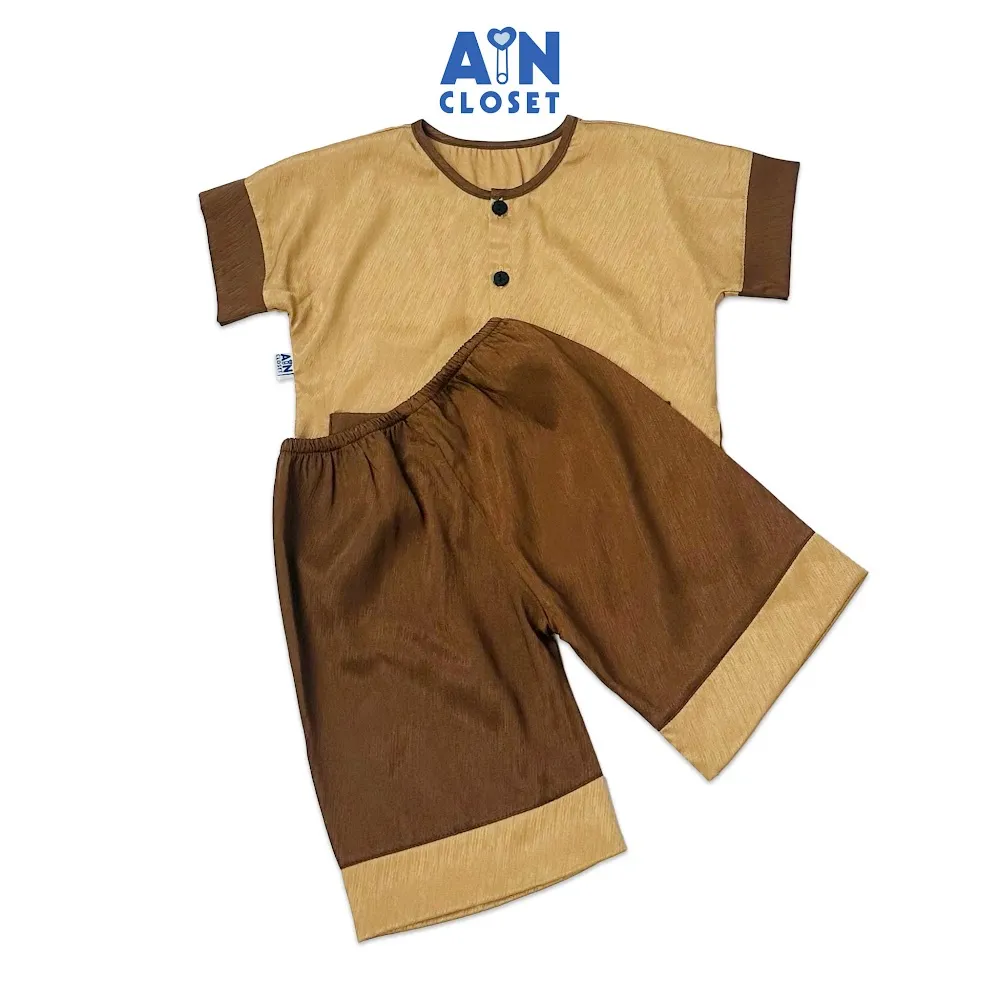 Ảnh Bộ quần áo Bà ba lửng unisex cho bé Nâu Cà phê gấm lụa - AICDBTMEB3IV - AIN Closet 1