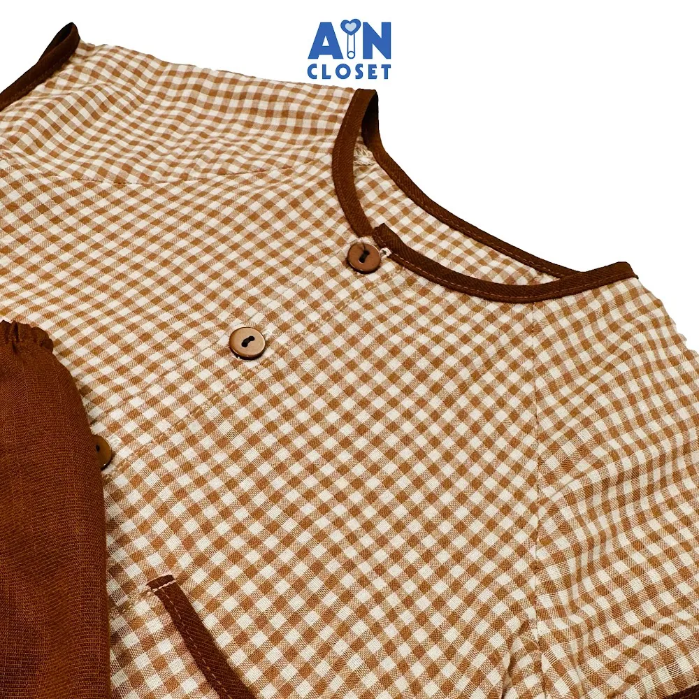 Ảnh Bộ quần áo Bà Ba lửng unisex cho bé họa tiết Caro Nâu cotton - AICDBGA2SLXF - AIN Closet 2